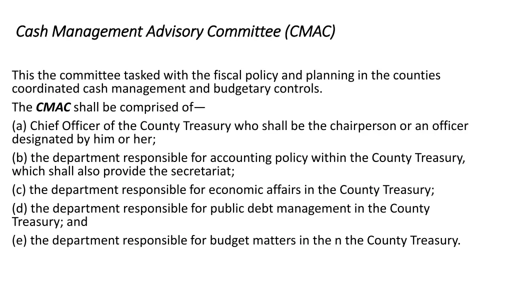 cash management advisory committee cmac cash