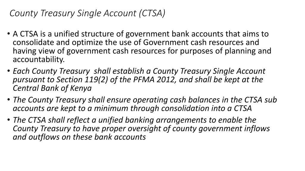 county treasury single account ctsa