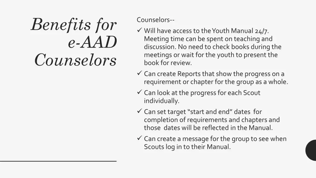 benefits for e aad counselors