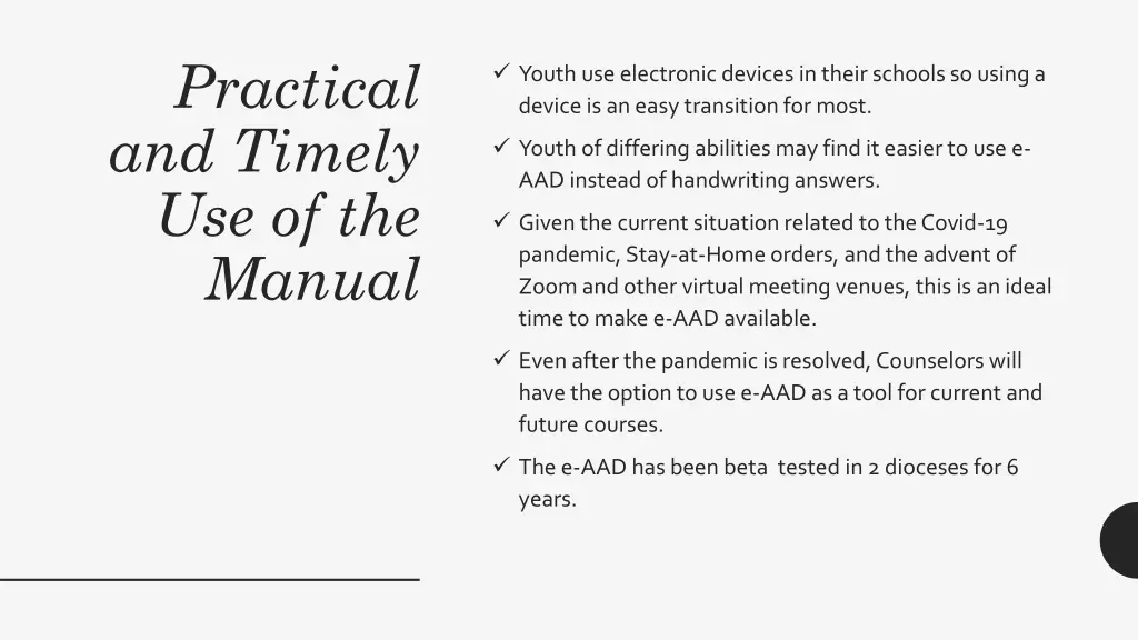 practical and timely use of the manual