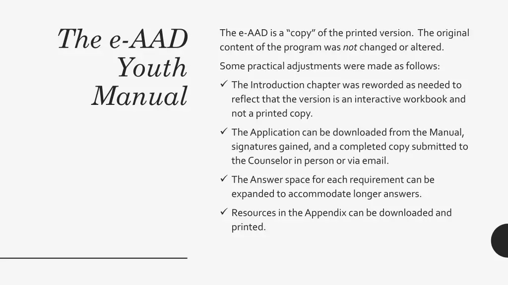 the e aad youth manual