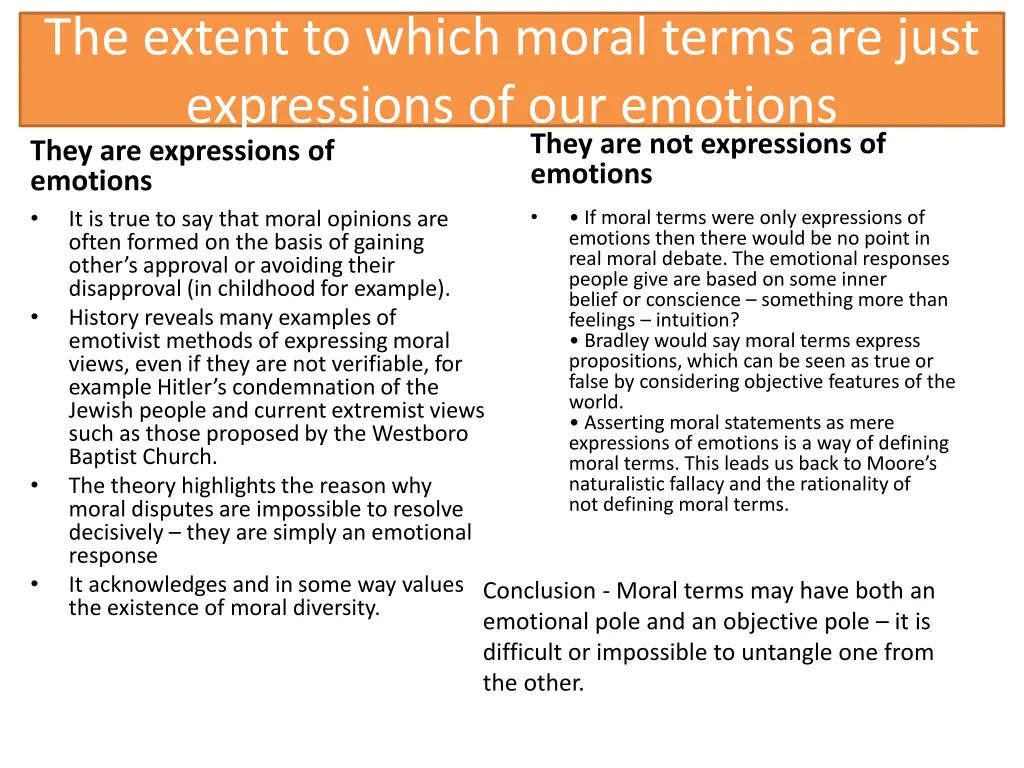 the extent to which moral terms are just