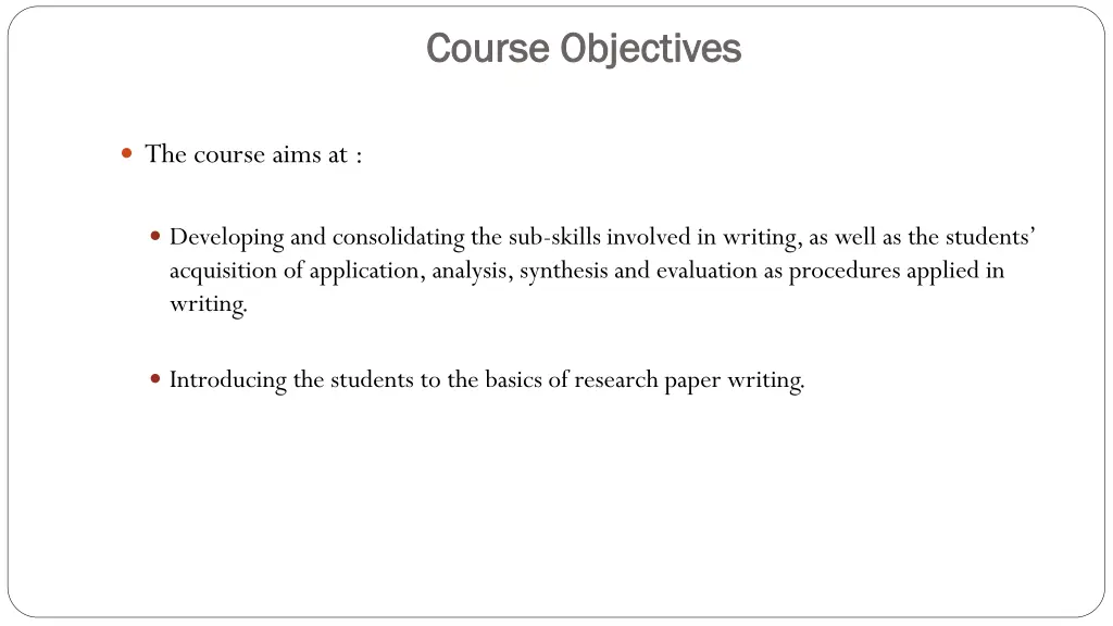 course objectives course objectives