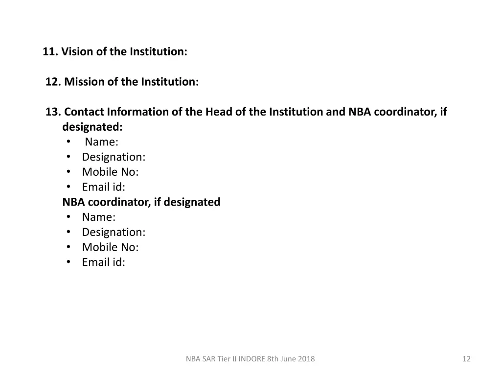 11 vision of the institution