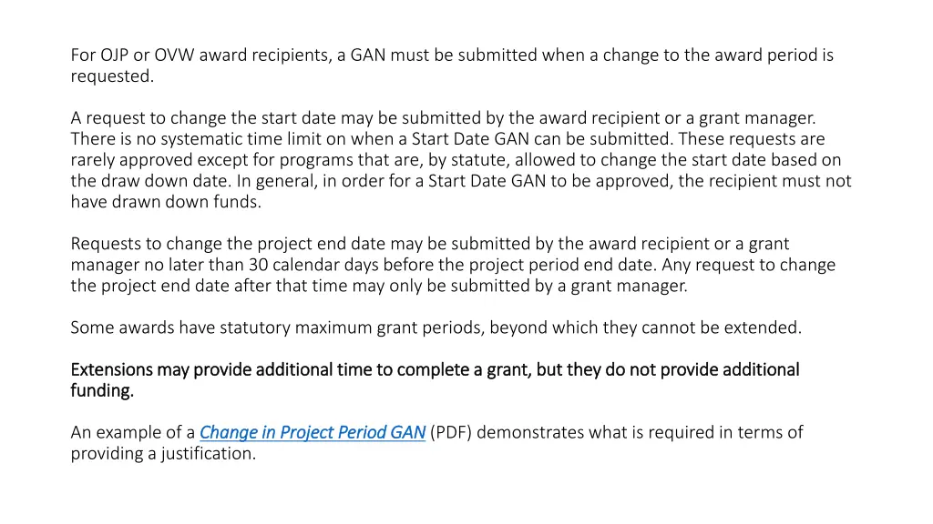 for ojp or ovw award recipients a gan must