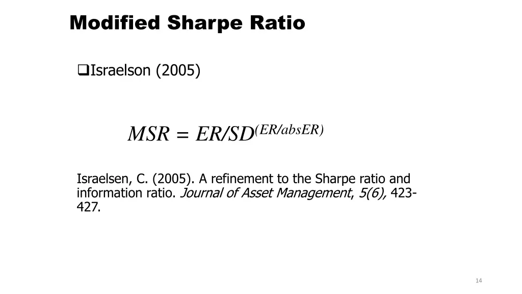 modified sharpe ratio