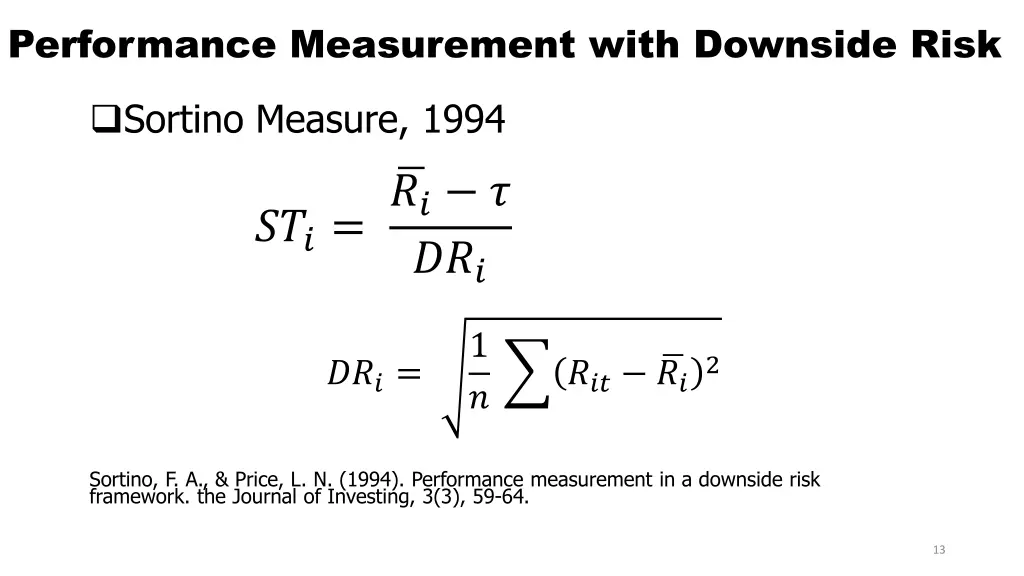 performance measurement with downside risk