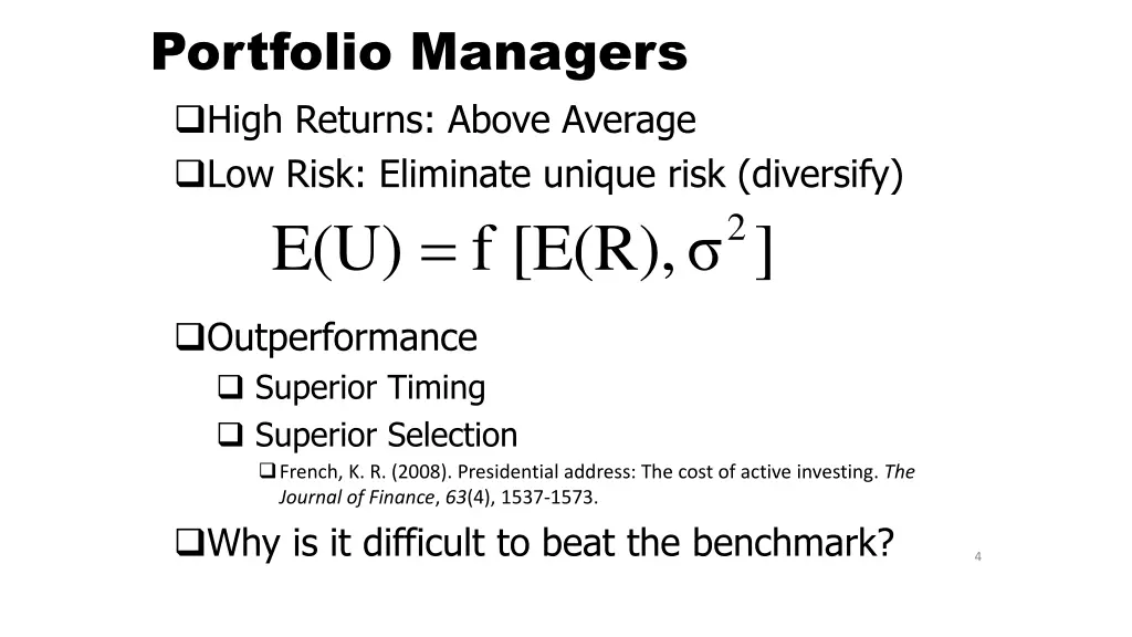 portfolio managers high returns above average