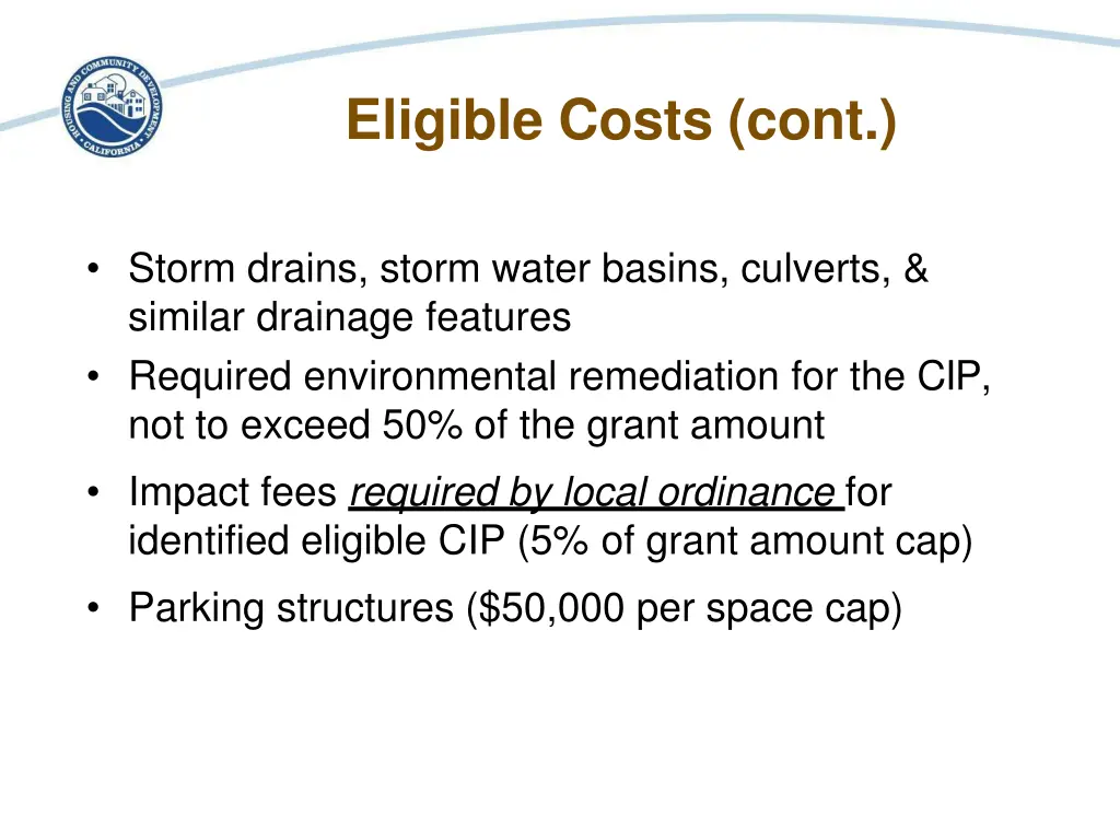 eligible costs cont