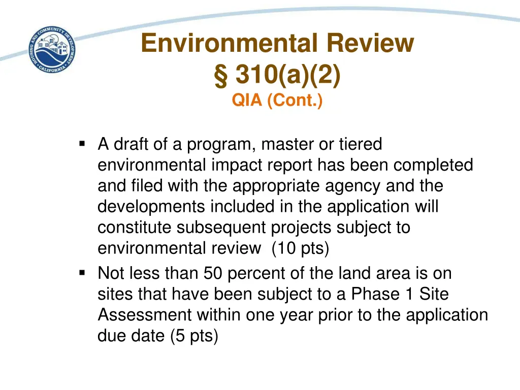 environmental review 310 a 2 qia cont