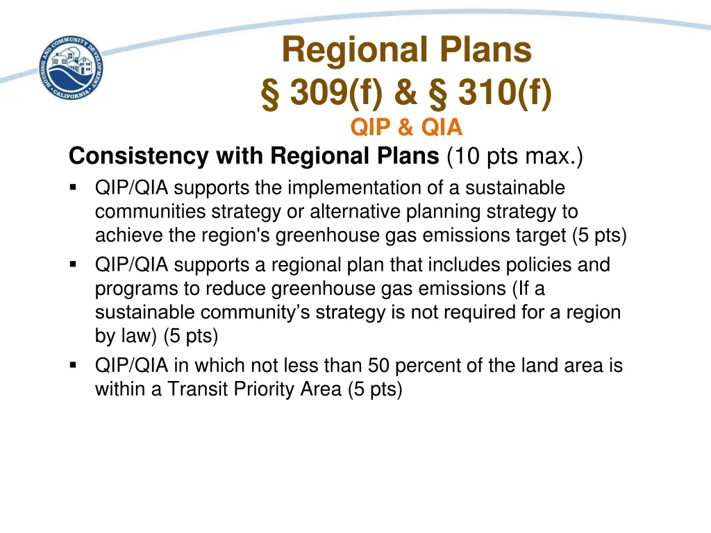 regional plans 309 f 310 f qip qia