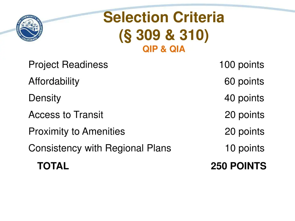 selection criteria 309 310 qip qia