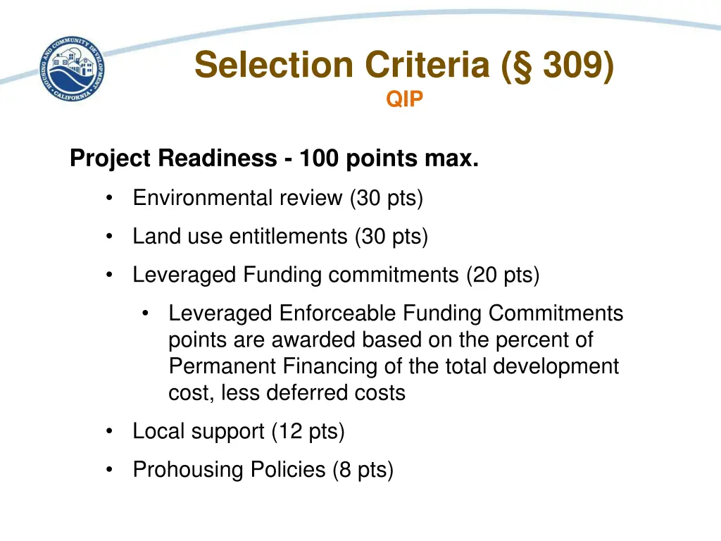 selection criteria 309 qip