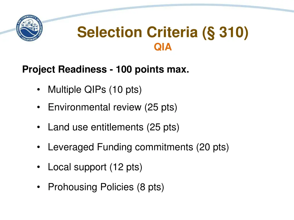 selection criteria 310 qia