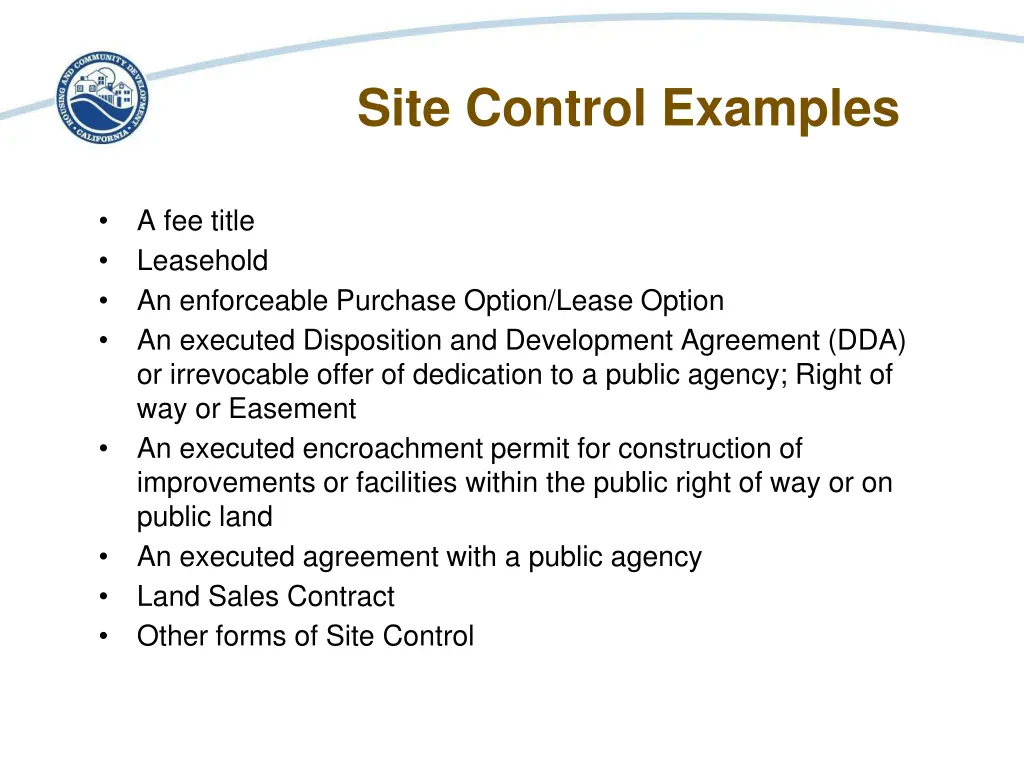 site control examples