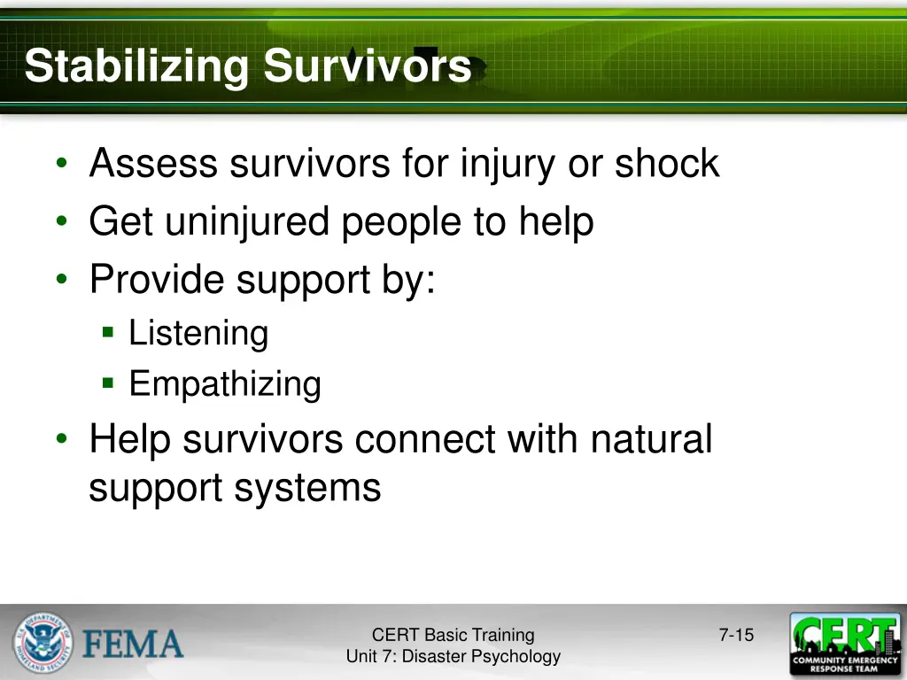 stabilizing survivors