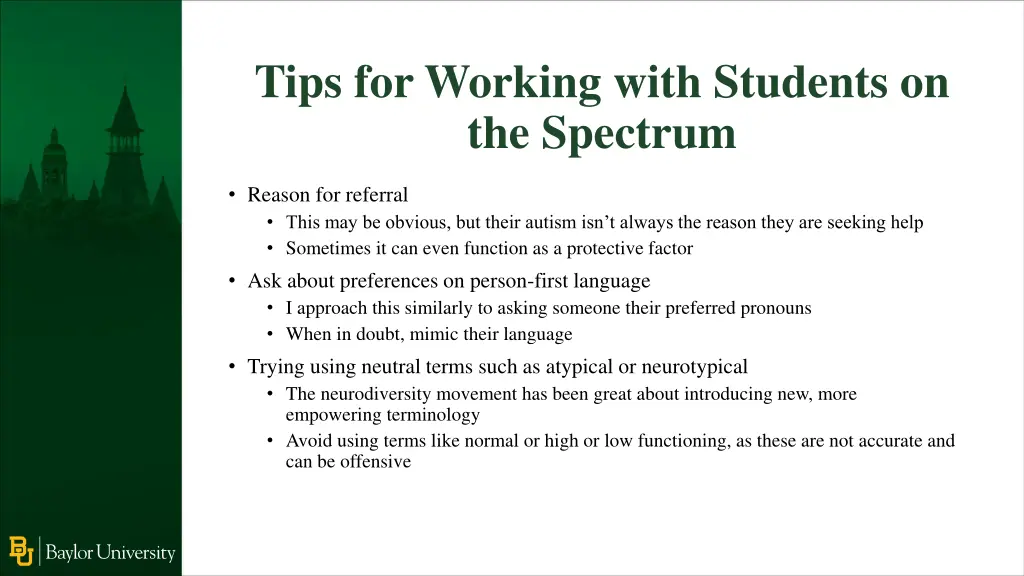 tips for working with students on the spectrum