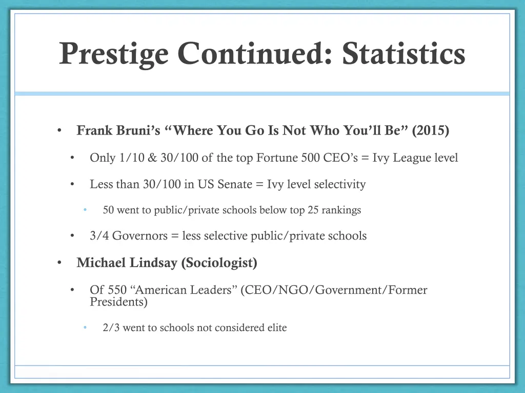 prestige continued statistics