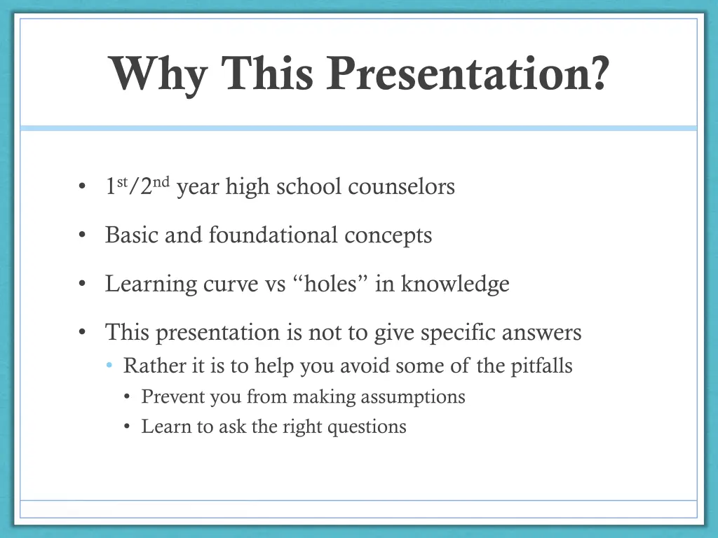 why this presentation