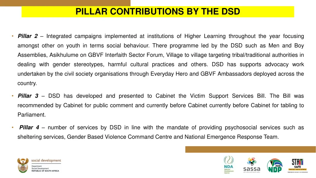 pillar contributions by the dsd