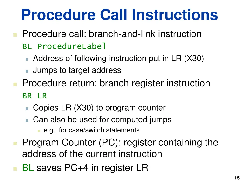 procedure call instructions