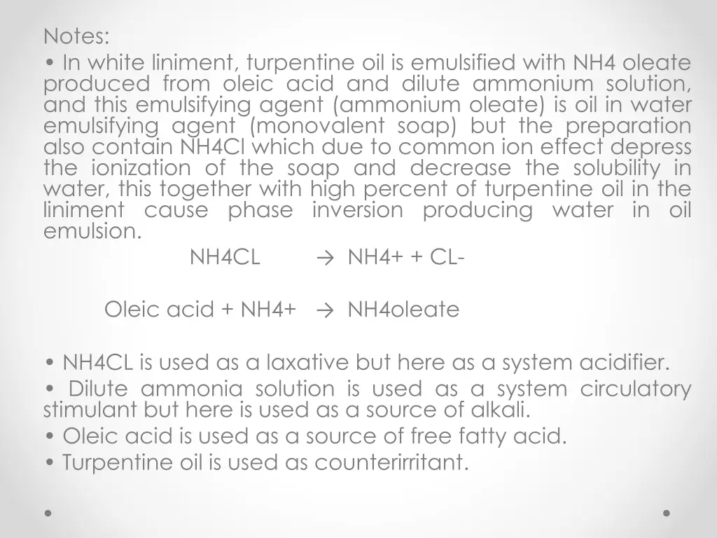 notes in white liniment turpentine