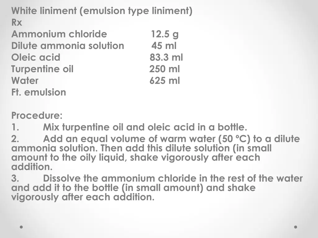 white liniment emulsion type liniment rx ammonium