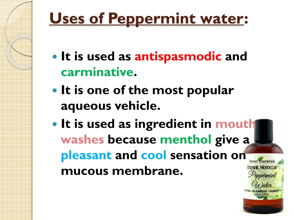 uses of peppermint water