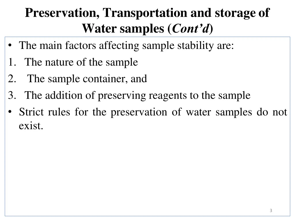 preservation transportation and storage of water 1