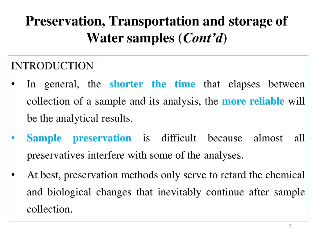 preservation transportation and storage of water