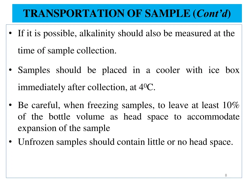 transportation of sample cont d