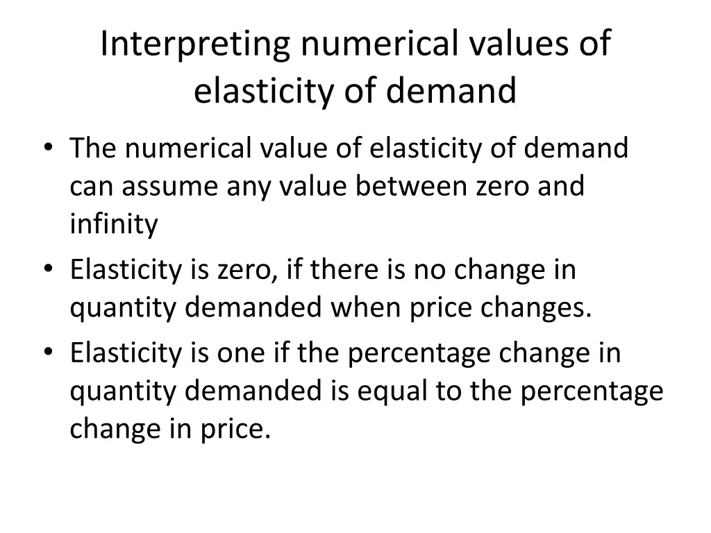 interpreting numerical values of elasticity