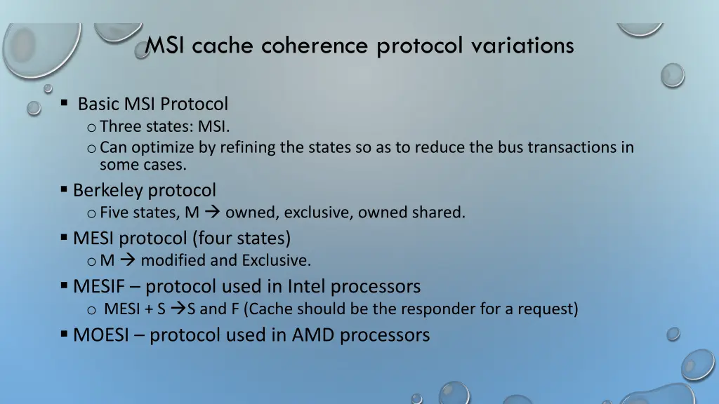 msi cache coherence protocol variations