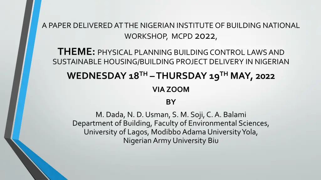 a paper delivered at the nigerian institute