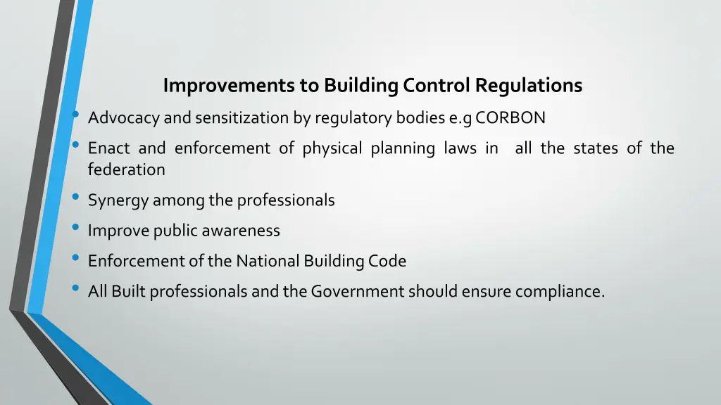 improvements to building control regulations