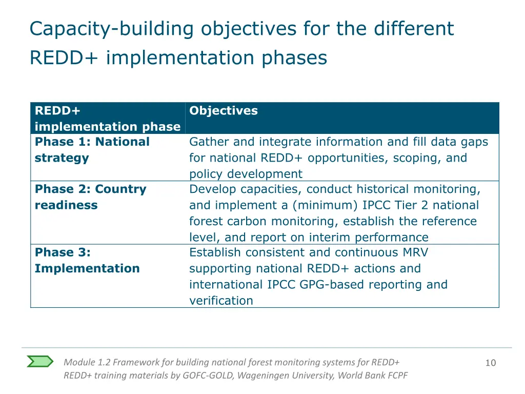 capacity building objectives for the different