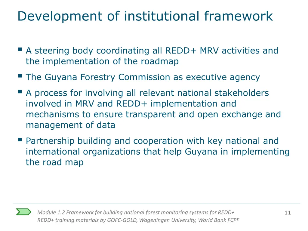 development of institutional framework