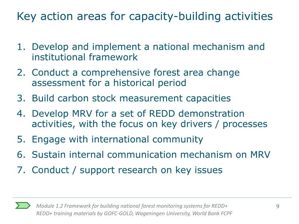 key action areas for capacity building activities