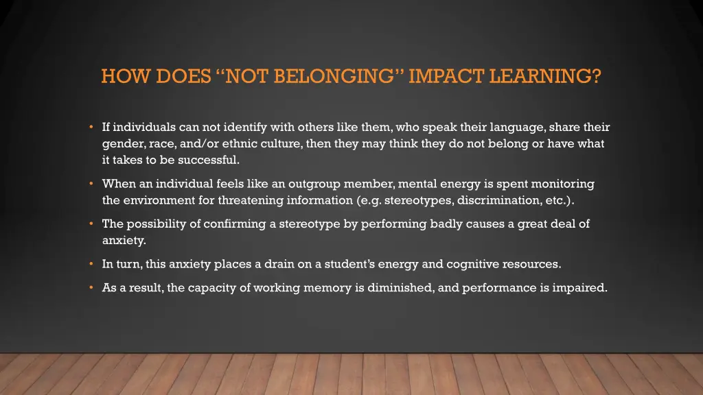 how does not belonging impact learning