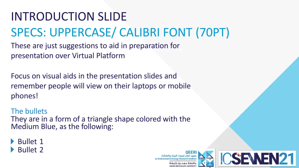 introduction slide specs uppercase calibri font