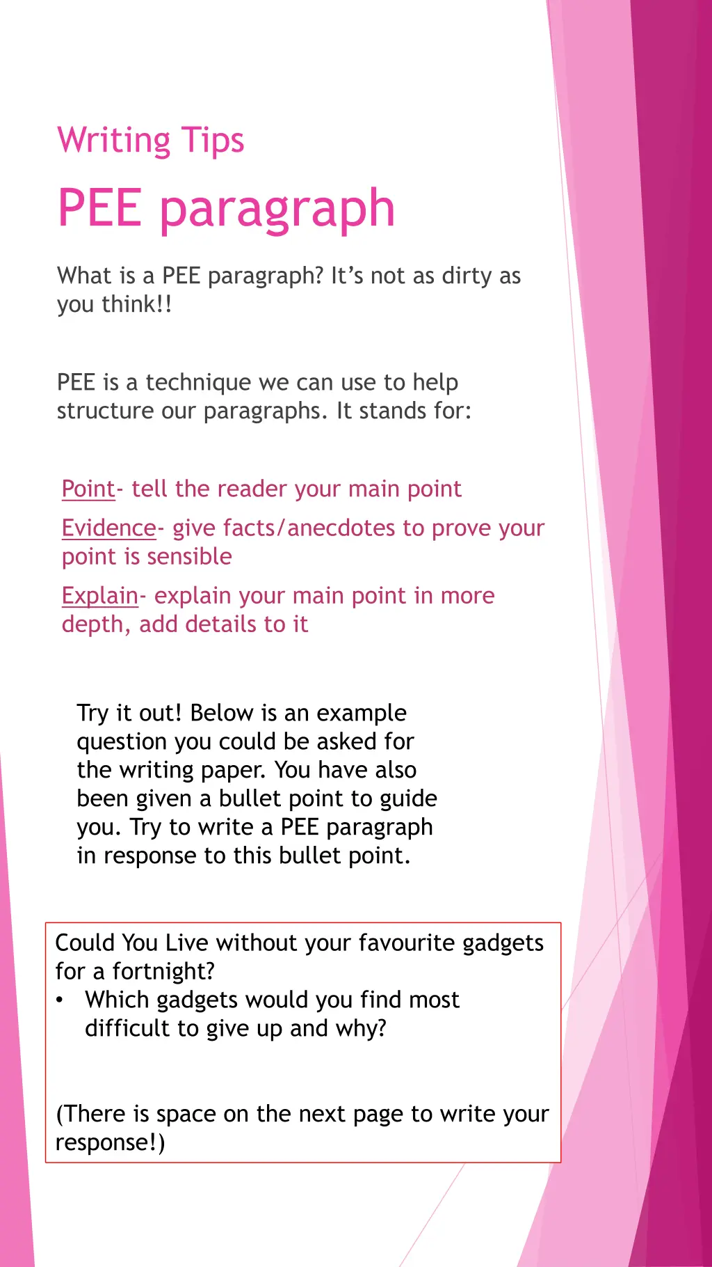 writing tips pee paragraph