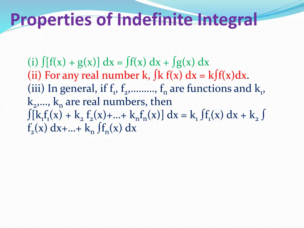 properties of indefinite integral