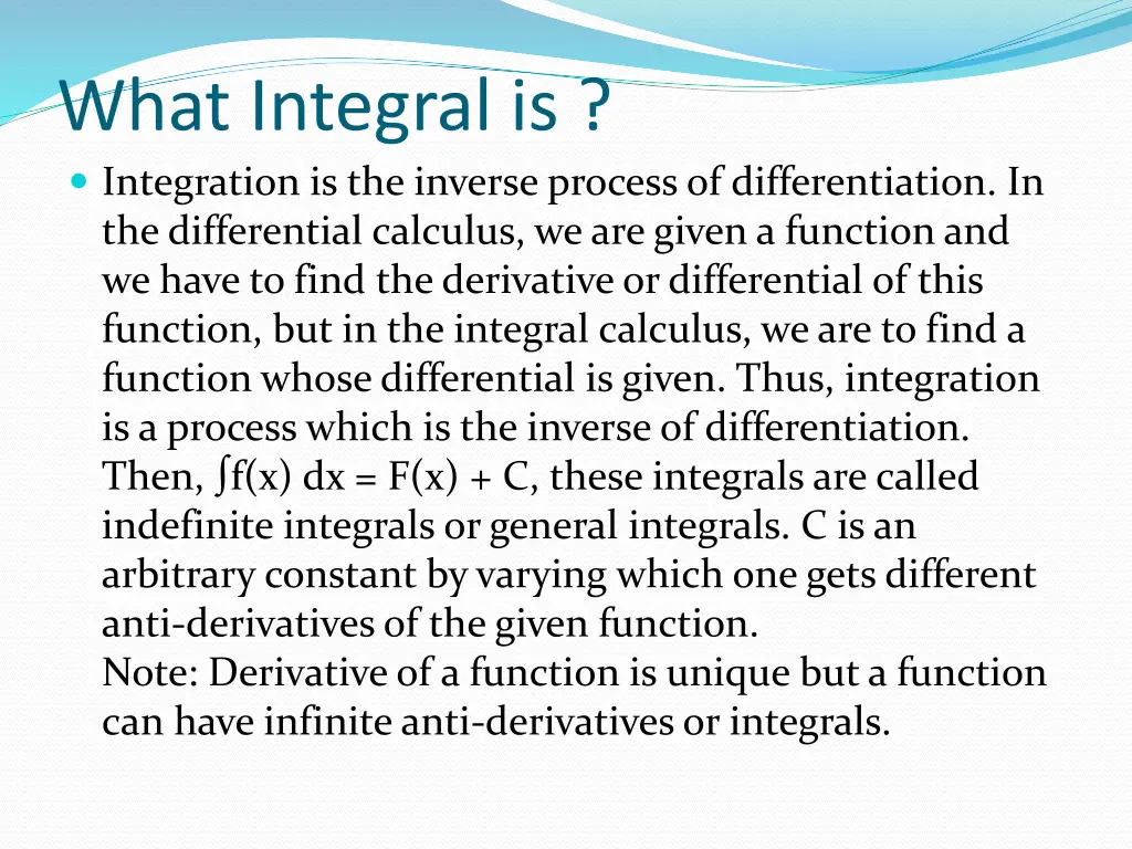 what integral is integration is the inverse