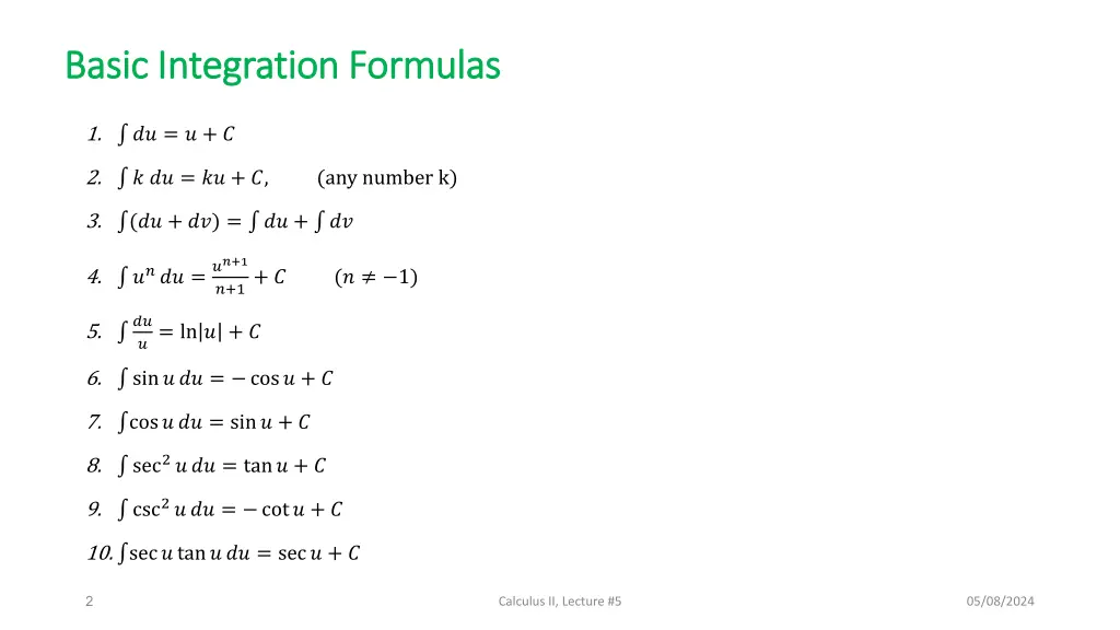 basic integration formulas basic integration