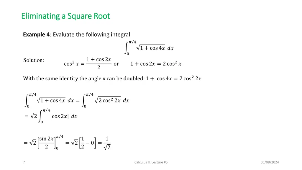 eliminating a square root eliminating a square