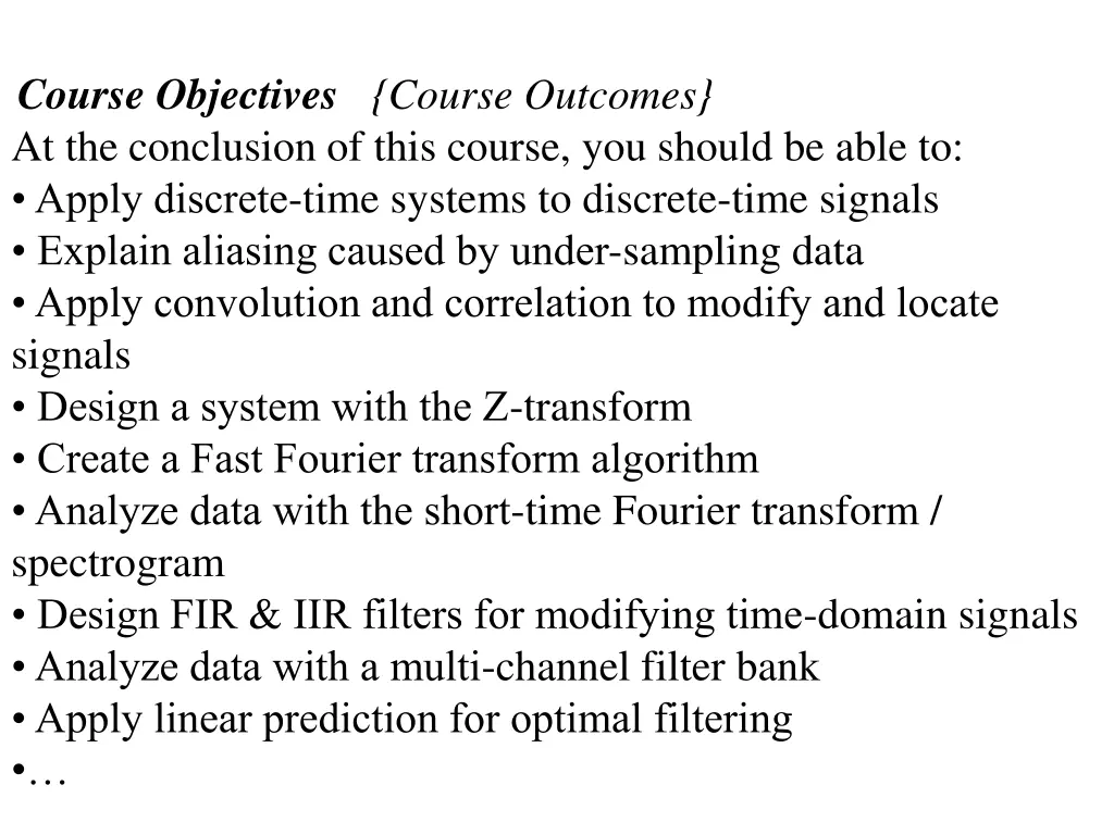 course objectives course outcomes