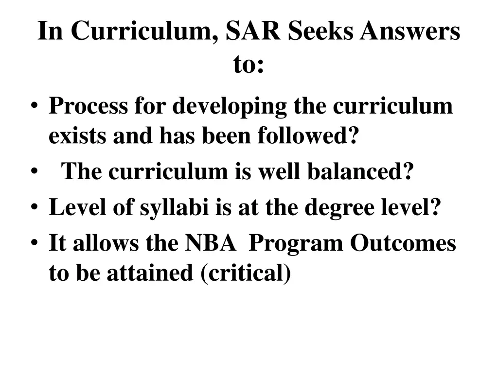 in curriculum sar seeks answers to process 1