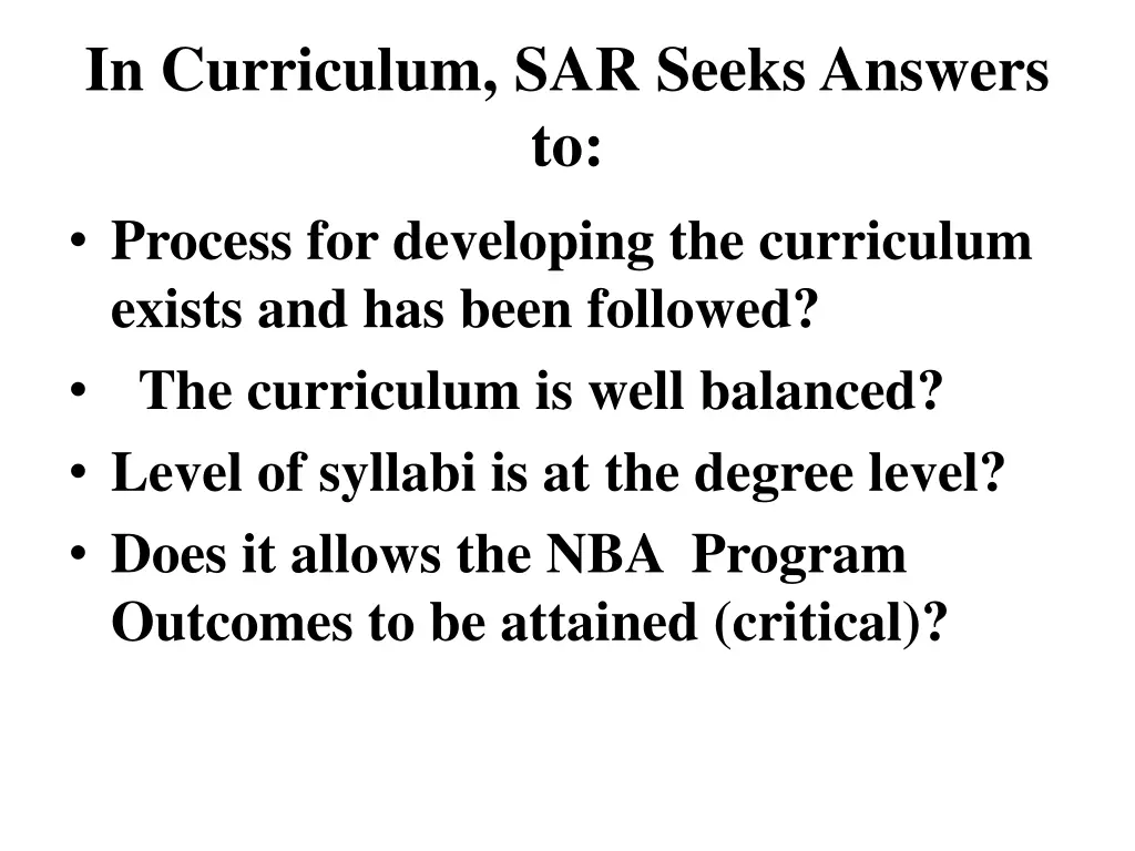 in curriculum sar seeks answers to process