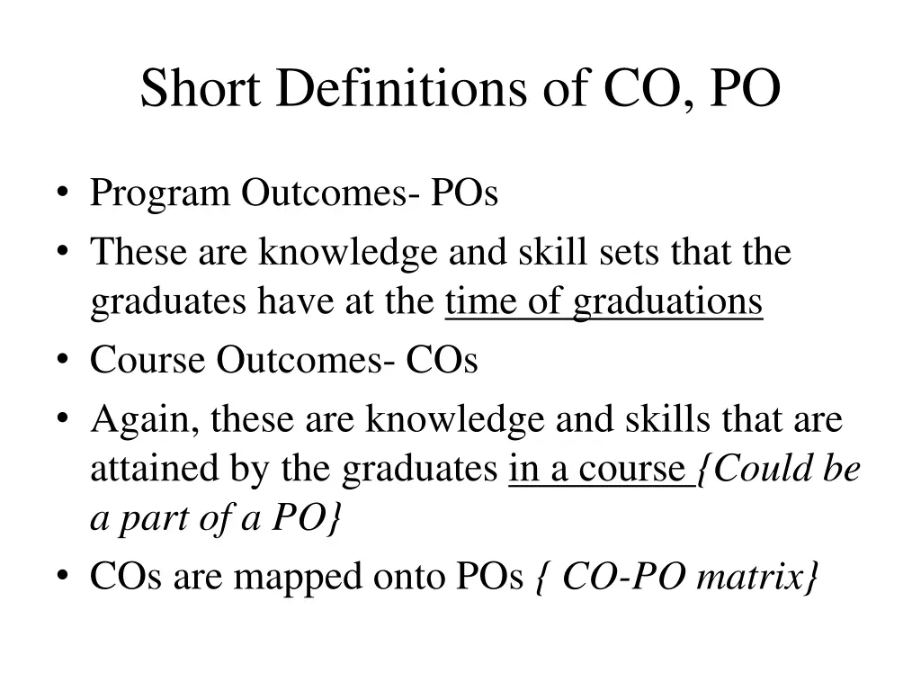 short definitions of co po