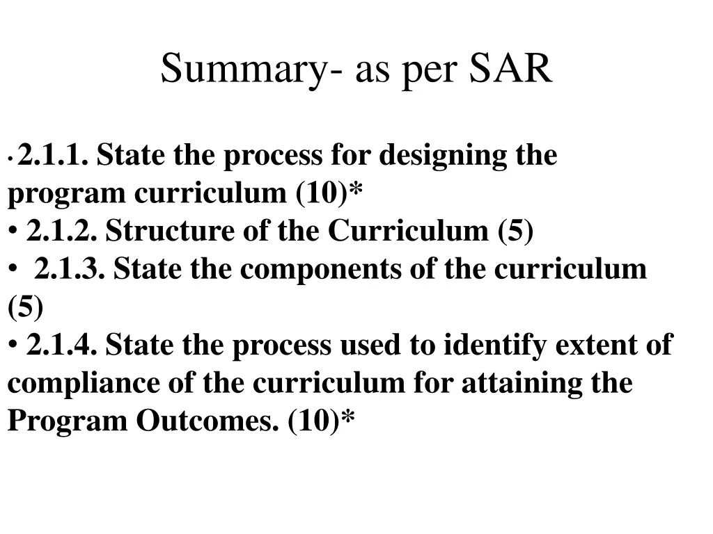 summary as per sar